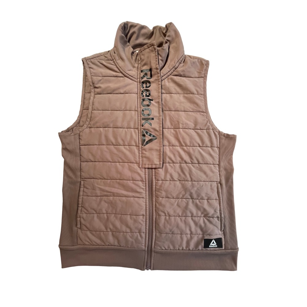 Reebok Women's Getaway Quilted Full Zip Puffer Vest‎ M Taupe Brown Athleisure
